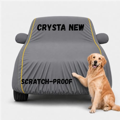 Image of Waterproof Car Cover for Crysta New | Soft Cotton Lining Heavy Duty Triple Stitched Heat Resistant Outdoor Cover Comes with Mirror and Antenna Pocket Full Bottom Elastic (Zig Zag Grey)