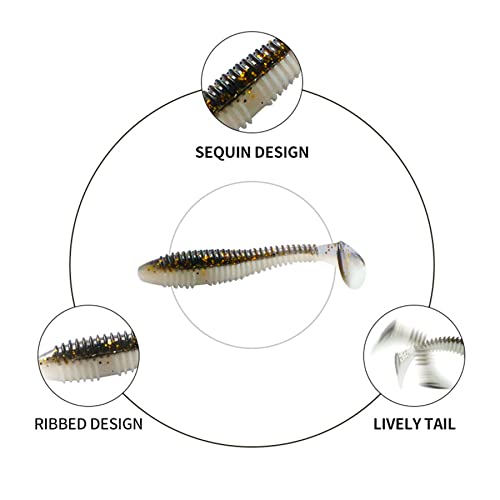 Seavey Soft Lures，Paddletail Swim Baits，Saltwater Lures White，Soft Baits，15Pcs，2/3 Inches，Soft Plastics For Bass Fishing，Paddle Tail Swimbaits #TOP6