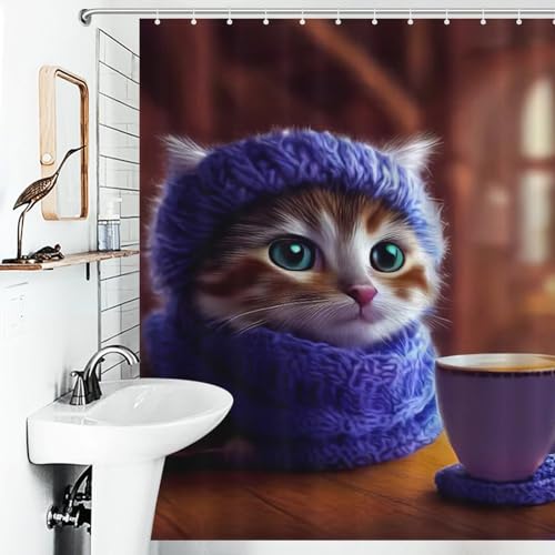 Rideau de douche chat imperméable en polyester lavable 152x183 cm - 6