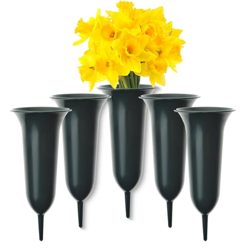 matches21 HOME & HOBBY Lot de 5 petits vases funéraires à planter pour décoration funéraire résistant au gel - 26 cm - En plastique résistant aux intempéries - Vase à fleurs vert comme beaux vases à