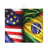 Tapis de séchage pour comptoir de cuisine, motif drapeaux américains et brésiliens, absorbant en microfibre, réutilisable, lavable