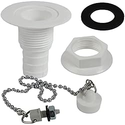 Desague Fregadero Caravana Desagüe desagüe para lavabo con cadena + fijación + junta recta, 19 mm, color blanco