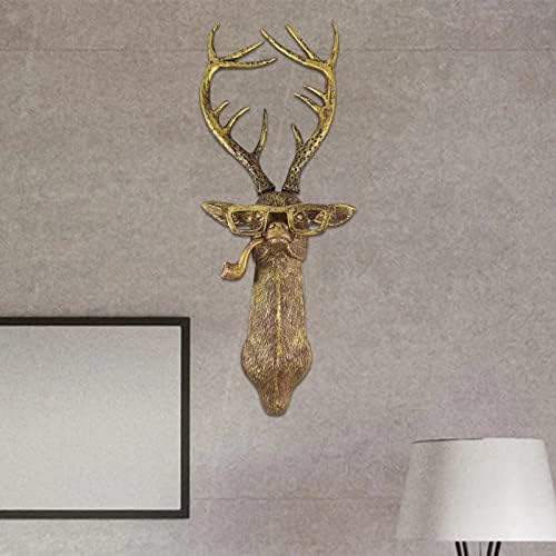 KAISAN 3D Deer Head Statue Modern Art Wall Sculptures 3D Personalized Animal Wall Hanging Figurines Wall Mount Artwork Stag Deer Head Resin Ornament for Gallery Bedroom Living Room Decoration
