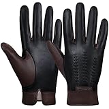 FIORETTO Men’s Chrome-Free Leather Gloves – Sheepskin Touchscreen Winter Driving Gloves with Cashmere Lining Dark Brown Medium
