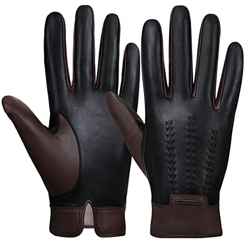 FIORETTO Men’s Chrome-Free Leather Gloves – Sheepskin Touchscreen Winter Driving Gloves with Cashmere Lining Dark Brown Medium