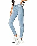 Nina Carter P076 damskie dżinsy skinny fit z wysokim stanem, spodnie dżinsowe Push-Up, stretch, postarzane, dżinsowe spodnie, Jasnoniebieski (P076-6), XS