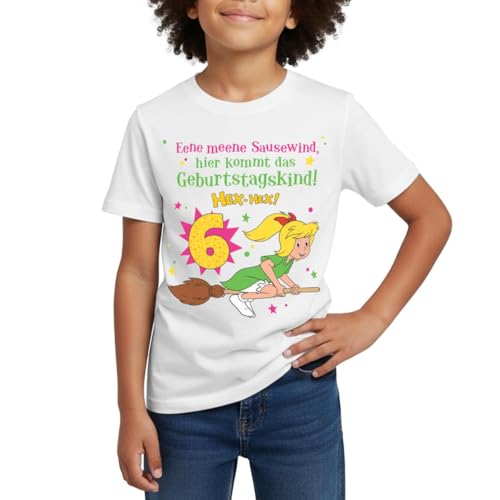 Spreadshirt Bibi Blocksberg Geburtstagsdesign 6 Jahre Kinder T-Shirt 122/128 (7-8 Jahre) Weiß