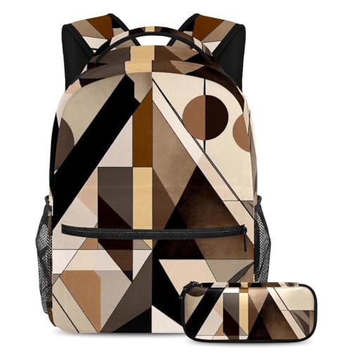 Cartables de qualité supérieure lot de 2 sacs à dos géométrique marron multicolore