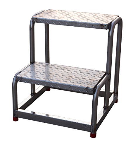 CAIJUN Al Aire Libre Taburete Two Steps Escalera Industrial Acero Inoxidable Escalar Alto Escalera De Plataforma Antideslizante Doble Uso (Color : Black, Size : 45x43x50cm) Cover