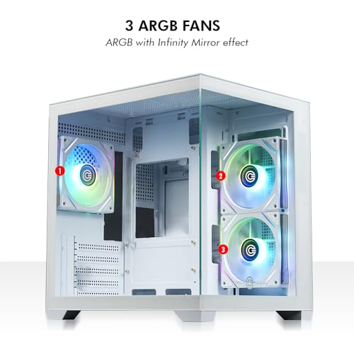 Image of Circle Lucid Micro M3 Mid- Tower Computer Case | Gaming Cabinet - White | Support M-ATX, ITX | Pre- Installed 2 x 120mm Side and 1 x 120mm Rear ARGB Infinity Mirror Fans