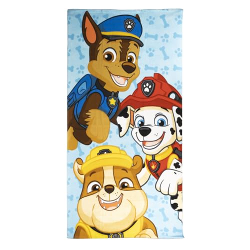 Toalla Infantil de La Patrulla Canina - Color Azul - 70x140cm - Elaborada con 100% Poliéster de 250 gsm - Toalla Pequeña - Estampado de Chase, Marshall y Rubble - Producto Original Diseñado en España