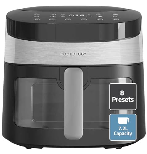 Cookology CAF72DI Air Fryer Oven 7.2 Litre Digital, 8 Preset Functions, Cooking Viewing Window, Touch Control Panel, Healthy, Oil Free and Energy Saving Air Fryers - In Black