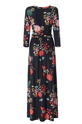 Zattcas 3/4 Sleeve Floral Maxi Dresses for Women Long Dress,Black Floral,Medium