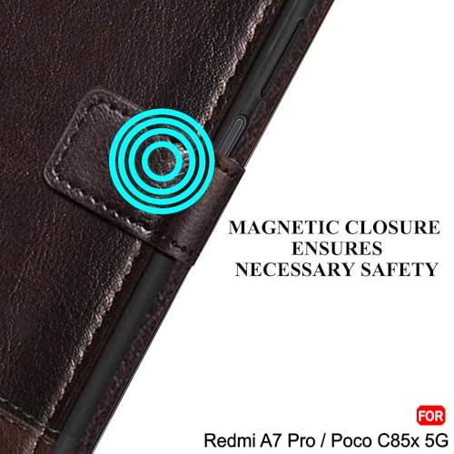 Image of TheGiftKart Flip Back Cover Case for Mi Redmi A7 Pro /Poco C85x 5G / C81 | Dual-Color Leather Finish | Inbuilt Stand & Pockets | Wallet Style Flip Back Cover Case (Faux Leather, Coffee & Brown)