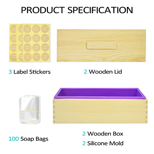 Artcome 42oz Soap Loaf Molds Rectangular Silicone Moulds Wooden Box with Lid - Image 2