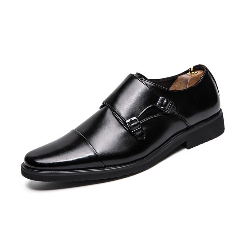 TAYGUM Formal Shoes Dress Oxford for Men Slip On Round Burnished Toe Double Monk Strap Cap Toe Oxford Shoes Non Slip Block Heel Low Top Slip Resistant(Black,9)