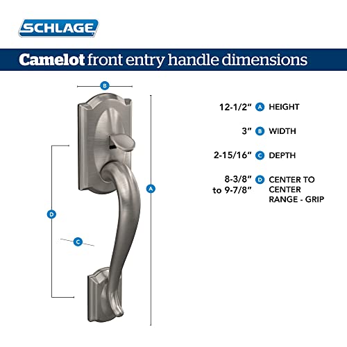 Schlage Fe285 Cam 619 Acc Rh Camelot Front Entry Handleset With Right-Handed Accent Lever, Lower Half Grip, Satin Nickel #TOP1