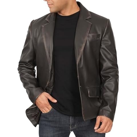 FJackets Men's Black & Brown Leather Blazer Cover