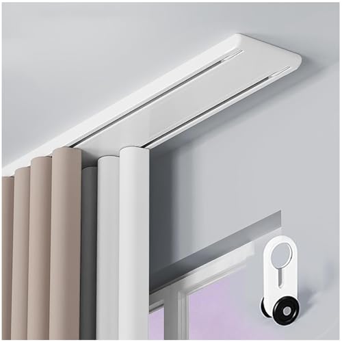 Riel de Cortina de Doble de Techo, Silencioso y Resistente, Barra Cortinas de Aluminio para Sala de Estar, Dormitorio, Hospital(White,1.2m)