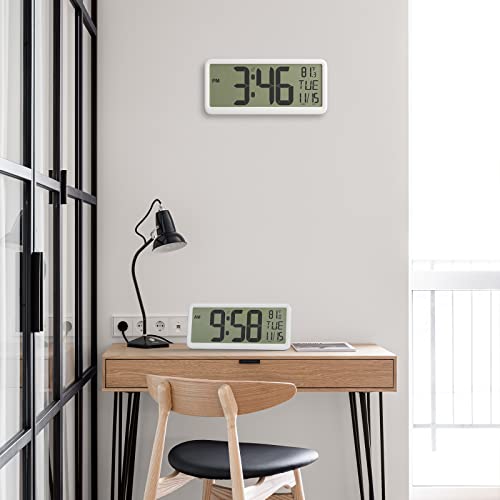 Yisile Rectangular Digital Wall Clock Battery Operated Electronic Alarm Clocks Large Lcd Screen With Time/Calendar/Temperature Display Atomic Wall Clock For Living Room Decor Analog Wall Decor Clock #TOP3