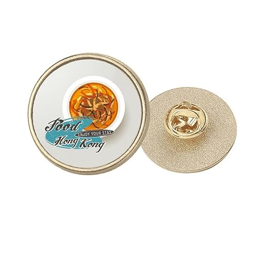 Hong Kong Shark's Fin Soup China Round Metal Golden Pin Brooch Clip