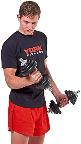 York Fitness 20 kg Cast Iron Spinlock Dumbbell - Adjustable Hand Weights Set (Pack of 2) - Black