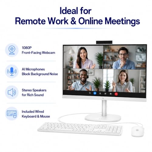 Image of HP OmniStudio 24 inch Full HD All-in-One Desktop Computer | Intel Quad-Core CPU | 16GB DDR5 RAM, 128GB UFS Storage | WiFi 6, Bluetooth 5.4, Keyboard & Mouse, Windows 11