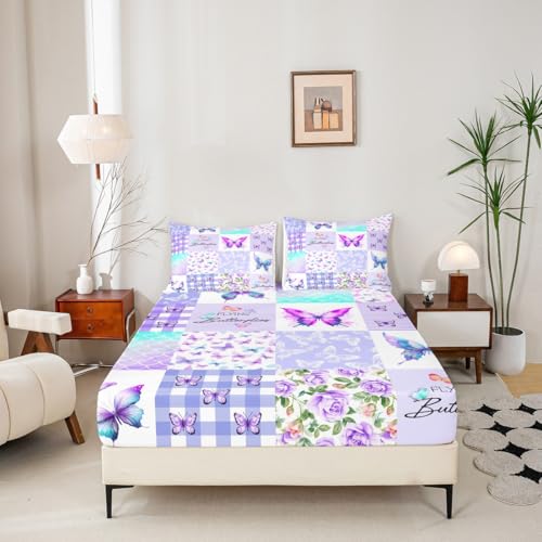 Parure de lit romantique haut de gamme 4 pièces violette à motif sirène