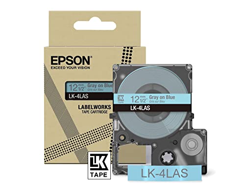 Epson Labelworks LK-4LAS Cartouche d'étiquetage compatible avec Epson LabelWorks LW-C610 et LW-C410 Bleu/gris 12 mm