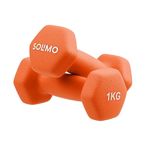 Image of Amazon Brand - Solimo Neoprene Dumbbell 1kg, Set of 2 (Orange)