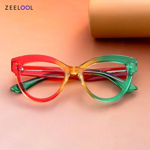 Image of Zeelool Rainbow Cat Eye Glasses Frame for Women, Fashion Desingn Eyeglasses Frame with Non-prescription Clear Lens Rosalee ZJGT701440-03 Multicolor