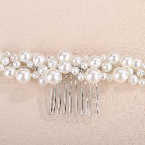 Peine para boda con perlas falsas y pedrería, accesorios para cabello de novia miniatura 4