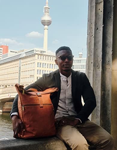 Berliner Bags Roll Top plecak ze skóry, wodoszczelny, unisex, vintage, retro, brązowy