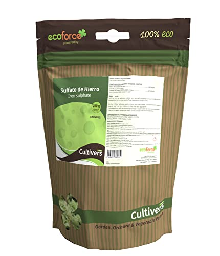 CULTIVERS Sulfato de Hierro Heptahidratado de 250 g múltiples uso Hogar y Jardín. Abono Natural para Plantas aporte de Hierro y Reduce de pH del suelo. Colorante para Hormigón efecto Rojizo, Oxidado