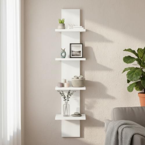 Image of FURNEASER Wooden Wall Shelves for Living Room, Hanging Decoration & Corner Display Shelf, Modern & Stylish Bookcase Bookshelf for Home Office Wall Decoration