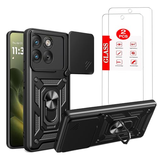 Image of for Motorola Moto Edge 70 5G Case with [2 Pack] Tempered Glass Screen Protector, for Moto Edge 70 Case Heavy Duty Armor [Military-Grade] Protective，with Lens Protects Magnetic Stand Phone Cover Black