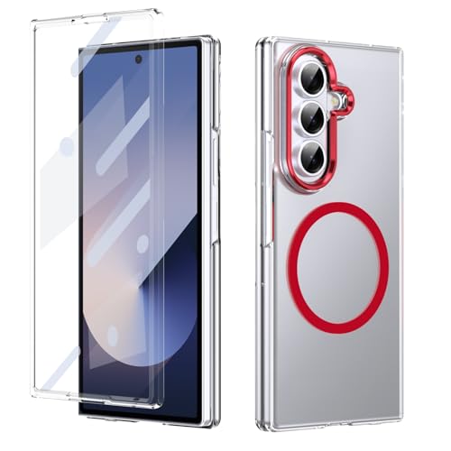 Coque rigide Galaxy Z Fold7 premium rouge et transparente ajustée