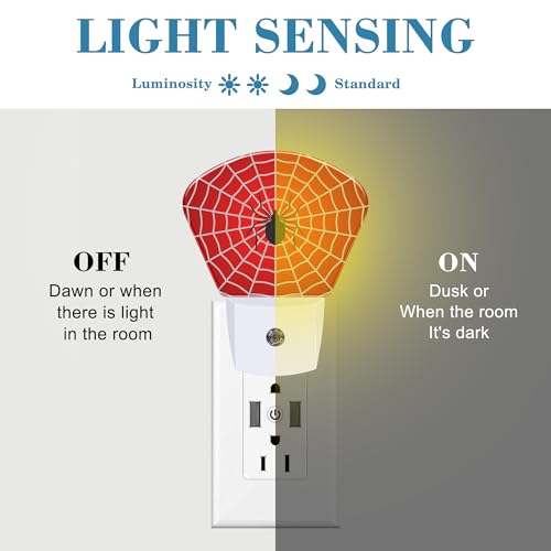 Image of Black Spider Night Light for Kids, White Spider Web LED Night Light Plug into Wall with Dusk to Dawn Sensor for Girls Boys Women Men Room, Hallway, Kitchen, Bathroom, Stairs Decor