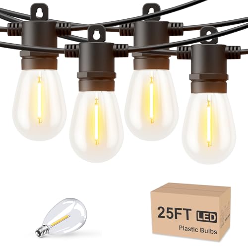 Svater Outdoor String Lights LED 25 FT, Patio Lights for Outside Waterproof IP65 with Shatterproof LED Bulbs, Cafe Bistro Backyard Balcony Hanging Light Warm White