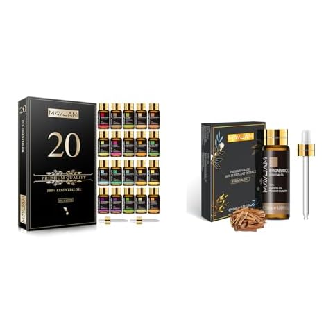MAYJAM 20x5ML Essential Oil Gift Set and 10ML/0.33FL,OZ Sandalwood Essential Oil Cover