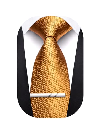 Image of Barry.Wang Plaid Ties Mens Silk Necktie and Tie Clip Checkered Tie for Wedding Party Business Formal