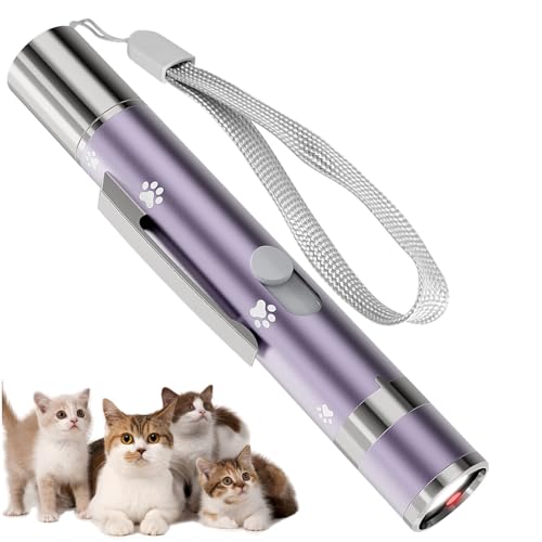 OUMSIS Cat Toy, Distinctive Purple Painted Metal Casing with Paw Print Design, USB Rechargeable, 3 Light Modes & 5 Adjustable Patterns, Interactive Chase Toy for Indoor Cats & Dogs Training & Exercise