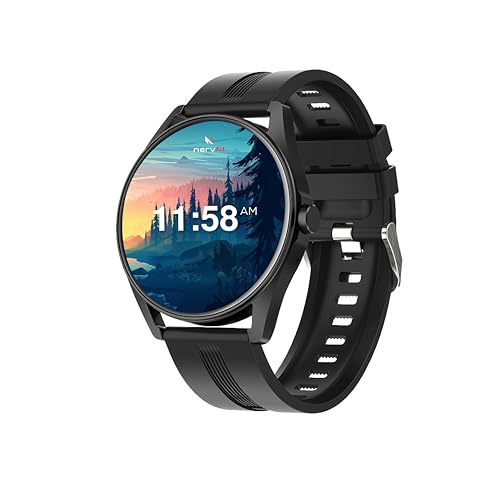 Image of Nervfit Intense Round dial Smartwatch with 1.39 inch Super HD Display, Bluetooth 5.2 Calling, IP68 Water Resistance, Heart Rate & BP Monitoring, Sleep Tracking, and 30-Day Standby - Midnight Black