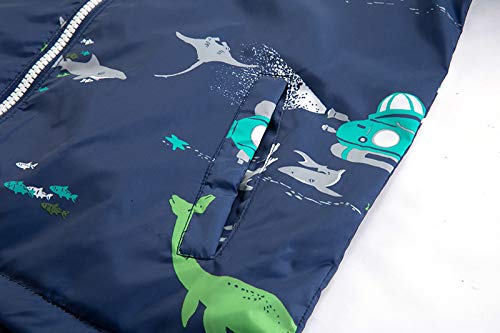 Sunnoop Boy Girls Dinosaur Jacket Windbreaker Hooded Waterproof Rain Jacket Lightweight Raincoat Kids Outerwear Dark Blue Size 120 6-7 Years #TOP6