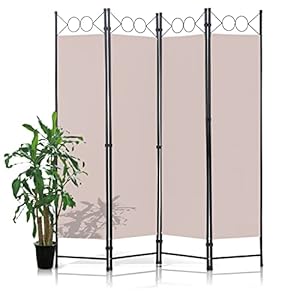 Room Divider 4 Panels 6FT Room Divider Wall Folding Privacy Screens with Steel Frame Freestanding Partition for Home Office Bedroom,Tan