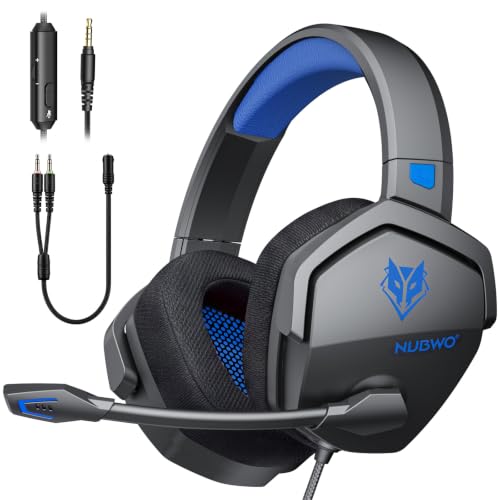 NUBWO N16 Gaming Headset – Mikrofon mit Geräuschunterdrückung, Stereo Sound und Komfortables Design für PS5, PS4, Xbox One, NS, PC, Laptop und Mac - Blau