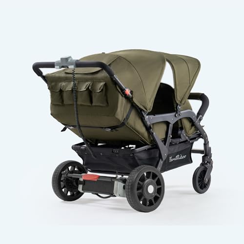 Familidoo Quad Stroller with Electric Assist Motor, Baby Stroller with All Reclining Seats – 4 Seat Stroller with 5-Point Harness for Safe and Secure Travel – for 6 Months to Toddler (Olive)