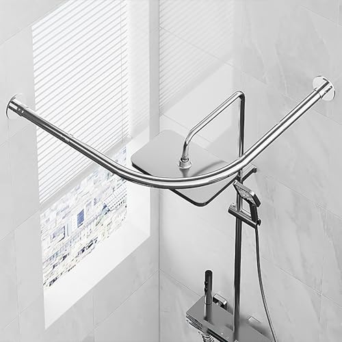 APHTOCF Tringle De Rideau De Douche en Forme De L, Barre De Douche Angle INOX Extensible sans Percage, pour Salle De Bain,Douche,Baignoire,vestiaire(Size:A...