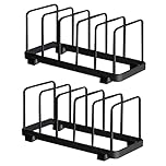 YunNasi Plate Storage Rack, Vertical Plate Rack Drainer, Cutting Boards, Bakeware, Serving Trays Holder, Lid Organizer, Cabinet Dish Rack (Black, 2 Packs)