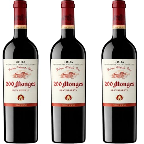 200 Monges - Vino Tinto Reserva | Crianza elegante | Aromas intensos de fruta y especias | Cuerpo equilibrado y taninos suaves | Ideal con asados y quesos | Pack 3 Botellas 75cl